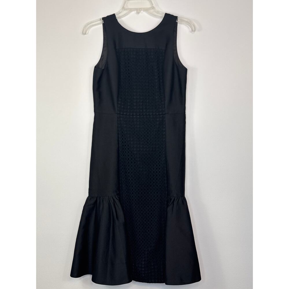 J. Crew Collection Silk Cotton Tiered Black Dress Size 4 Embroidered Eyelet Luxe